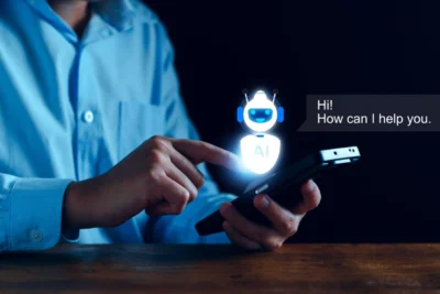 Imagem de um usuário interagindo com um chatbot que oferece suporte ao cliente em um dispositivo móvel. A tecnologia de chatbots no atendimento ao cliente é cada vez mais utilizada para melhorar a experiência do cliente.