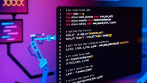 Imagem de um código Python exibindo algoritmos de aprendizado de máquina, ideal para quem deseja aprender sobre como manter sitemap.xml atualizado.